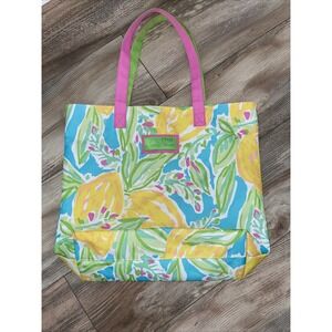 Lilly Pulitzer for Estee Lauder Tote Bag Canvas Yellow Lemons Beach Shopping‎